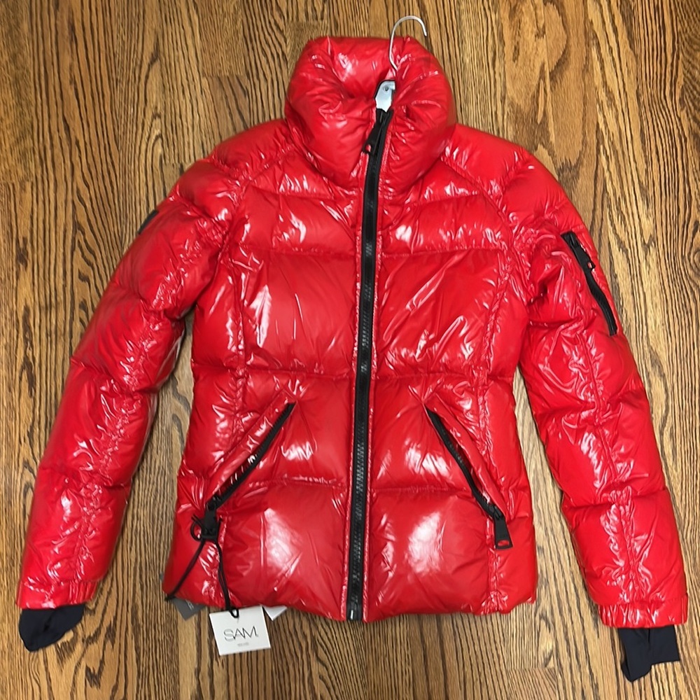 SAM red, NWT water resistant down puffer jacket